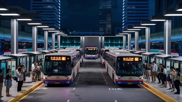 Bus parking in row on bus station