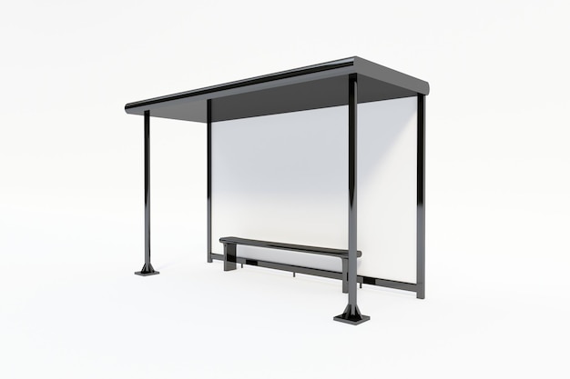 Bus Stop Bus Shelter Mockup Side View with white Background