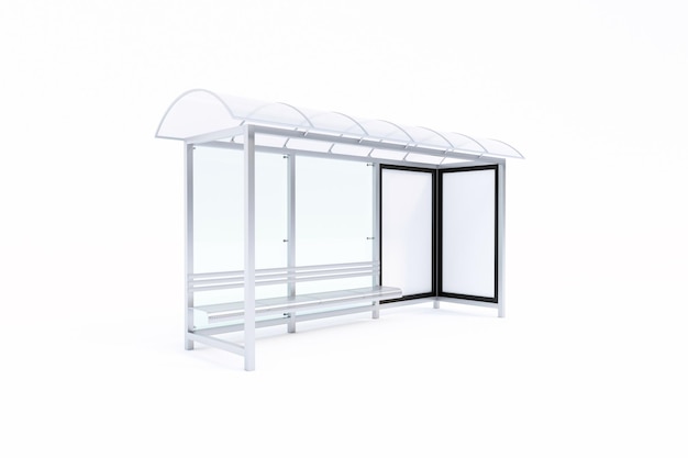 Bus Stop Bus Shelter Mockup Side View with white Background