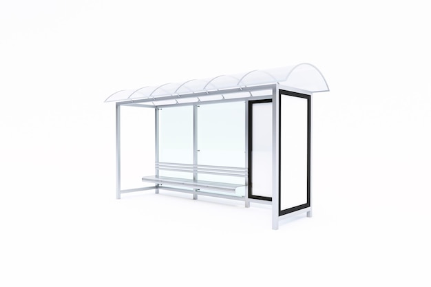 Bus Stop Bus Shelter Mockup Side View with white Background