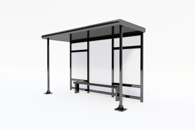 Bus Stop Bus Shelter Mockup Side View with white Background