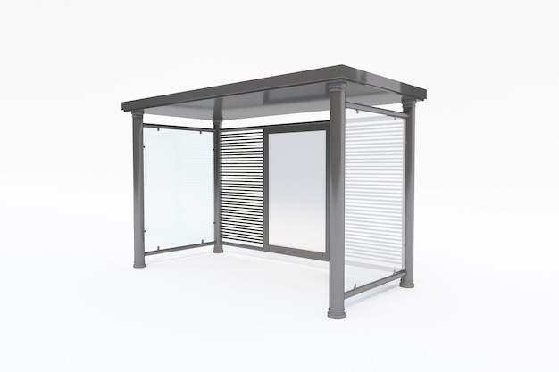 Bus Stop Bus Shelter Mockup Side View with white Background