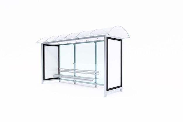 Bus Stop Bus Shelter Mockup with white Background