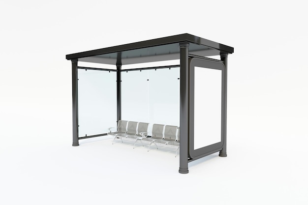 Bus Stop Bus Shelter Mockup with white Background