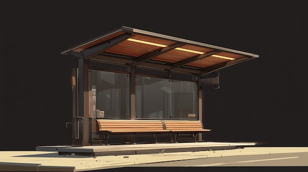 A bus stop with a bench and a bench on the side