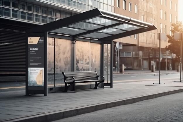 A bus stop with a sign that says'bus stop'on it