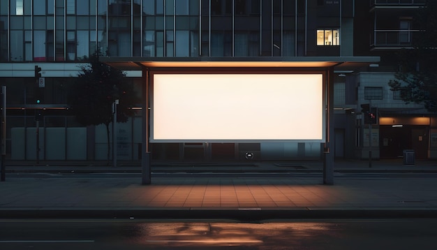 a bus stop with a white board that says quot blank quot