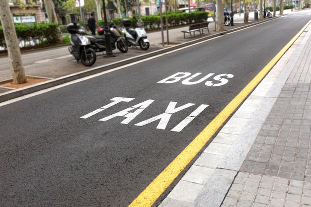 Bus Taxi sign painted on the road