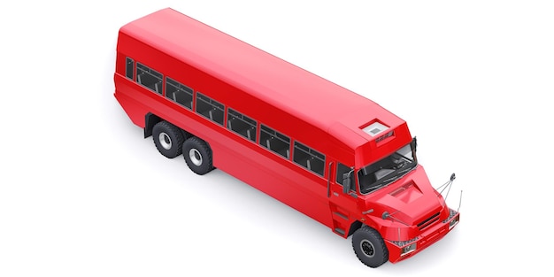 Bus to transport workers to hard to reach areas 3D illustration