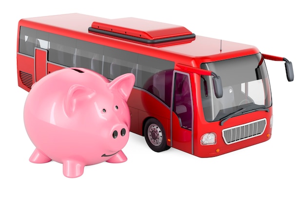 Bus with piggy bank 3D rendering