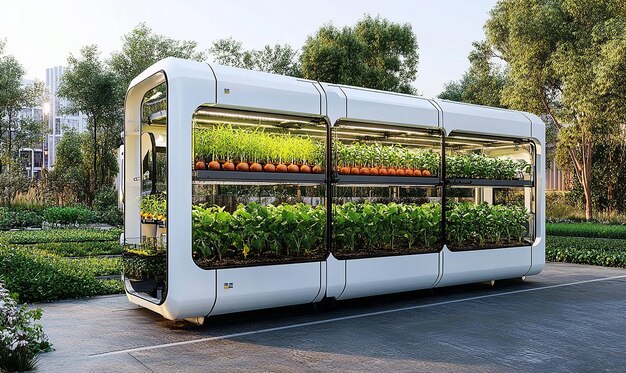 Photo a bus with plants growing on it and a building with a green roof