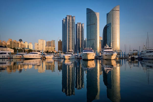 Busan marina with yachts on sunset, South Korea