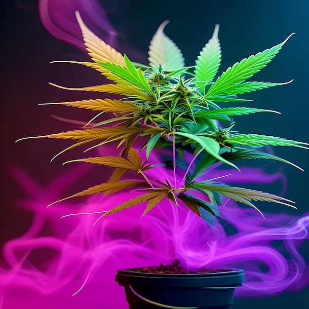 Bush plants cannabis on a black background smoke