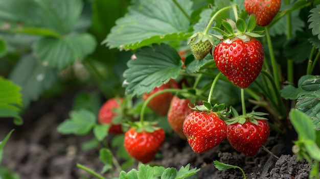 a bush of strawberries that is growing in a field