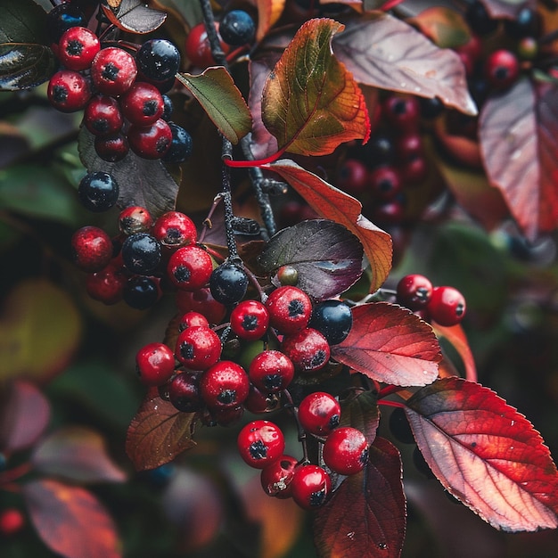 a bush with red and black berries and a red one that says  berries