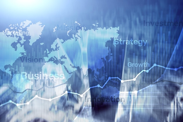 Business abstract background double exposure graph chart and diagram World wide map and Global business and financial trading concept