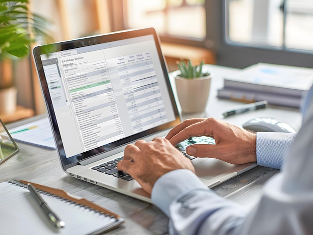 Business Accountant Using Electronic Bill On Laptop Computer