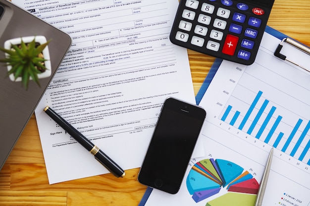 Business analysis - woman working with financial data charts at office