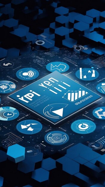 Business analytics and data science concept with graph and chart icons on 3D hexagonal grid abstra