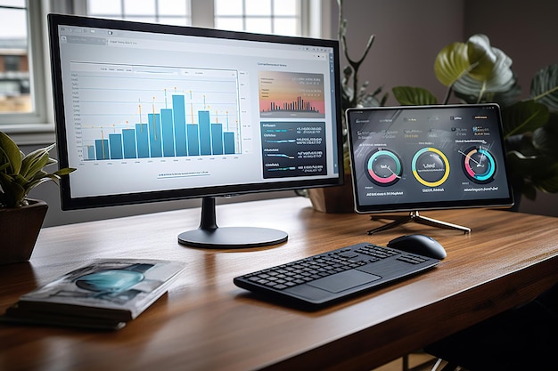 Business analytics with chart on computer screen AI Generated