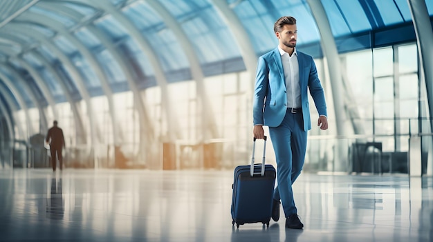 Business background Successful business man with bag on airport