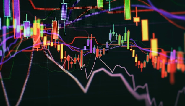 Business candlestick Financial static analysis with growing financial charts Online trading Investment Strategy market plan and Stock market fluctuations Concept