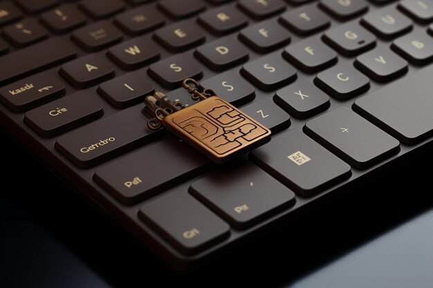 business card in brown color with golden clamp on computer keyboard mockup high quality highly