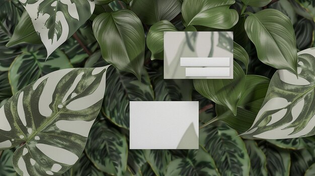 Photo business card layout on a botanical background