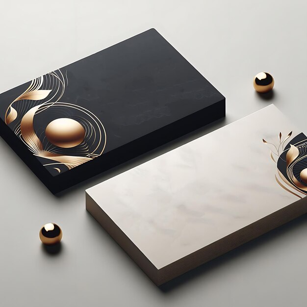 Business card mockup on a table with golden leaves