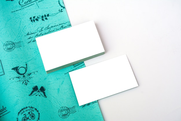 business card mockup white blue