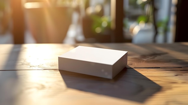 Business Card Mockup with Soft Lighting and Dynamic Perspective on Wooden Table