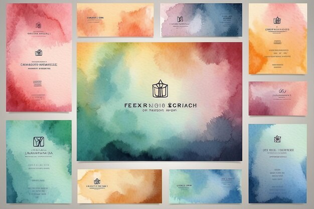 Photo business card template watercolor background vector illustration