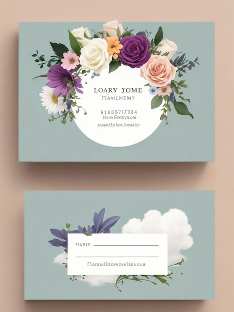 Photo business card with beautiful flowers template