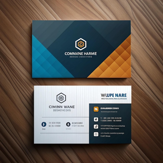 a business card with a blue and green background with a logo for the company name