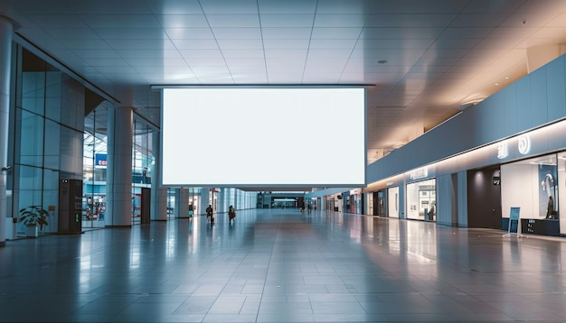 Business center or shopping mall with blank white mockup signboard ample copy space