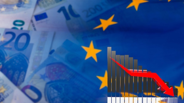 The business chart arrow down on EURO flag background 3d rendering