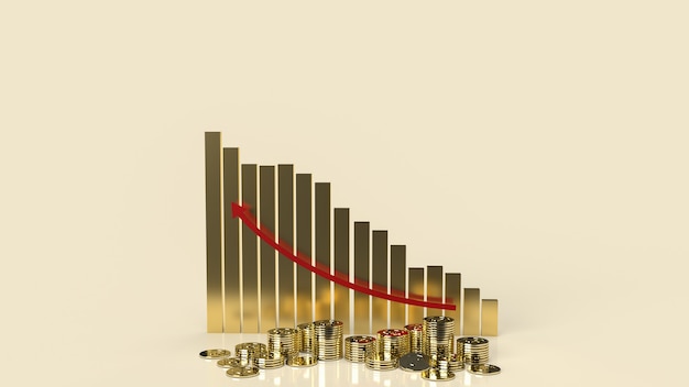 The business chart Red arrow up and coins for business content 3d rendering.
