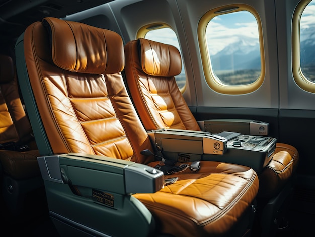 Business class passenger seats in the cabin Generative AI