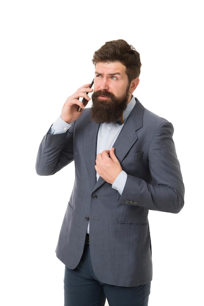 Business communication bearded businessman in formal suit Agile business mature man man speaking on phone success deal Business talk businessman with mobile phone business blog