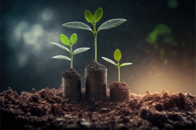 Business concept by growing plants on coin isolated landscape background