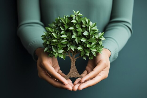 Business Concept Hands Holding Paper Tree Generative AI