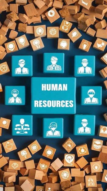 business concept image of blocks with people icons human resources and management concept