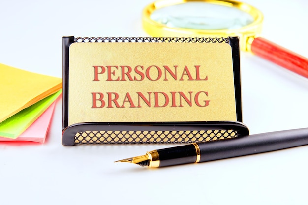 Photo business concept personal branding text on the golden card