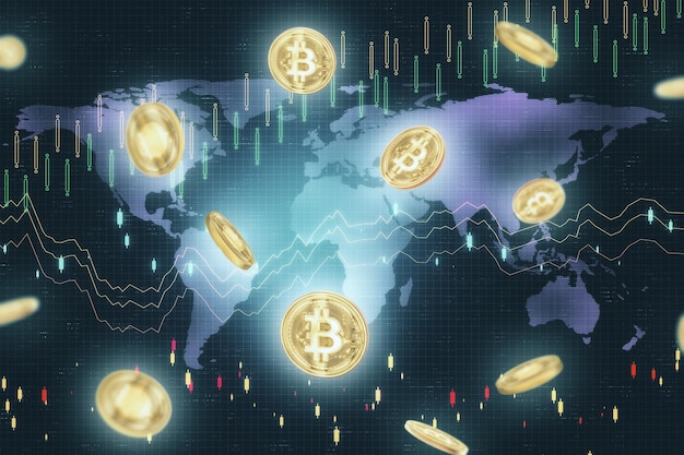 Business concept with big glowing bitcoin