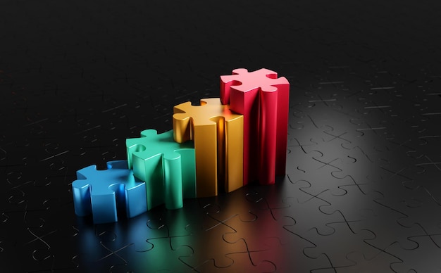 Business conceptoutstanding gold jigsaw on black Leader Unique Think different Business growth graph3D render