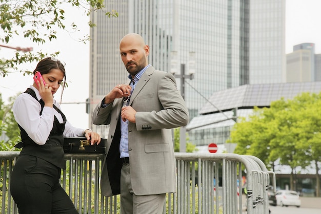 Business Couple Modern Teamwork Partnership Outdoor Photo