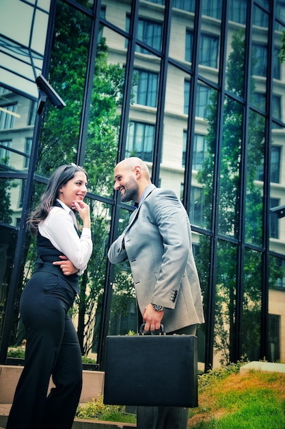 Business Couple Modern Teamwork Partnership Outdoor Photo