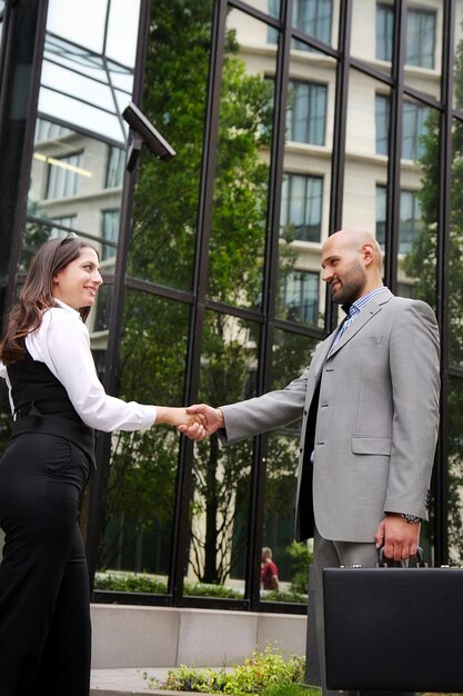 Business Couple Modern Teamwork Partnership Outdoor Photo