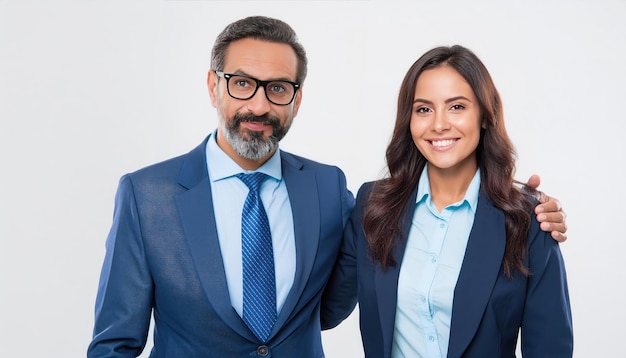 Business couple posing over white background