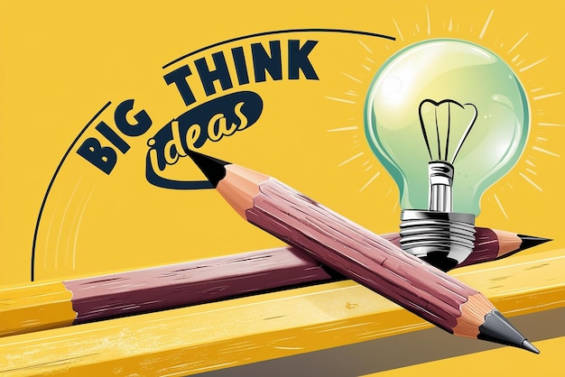 Photo business creativity and inspiration concepts with lightbulb and pencil on yellow background motivation for successthink big ideas